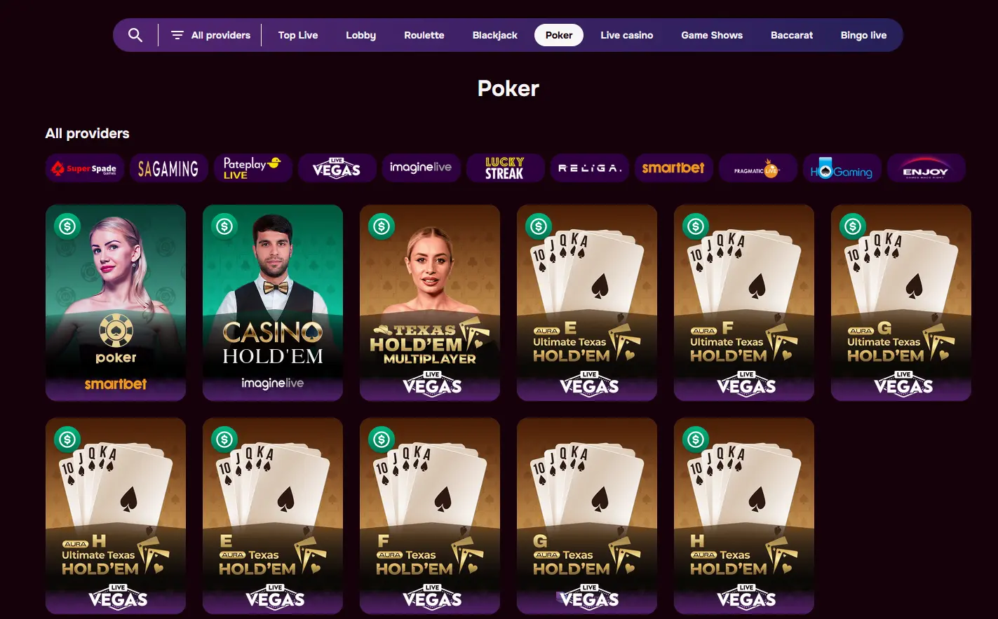 Live poker table at Luckyhills Casino