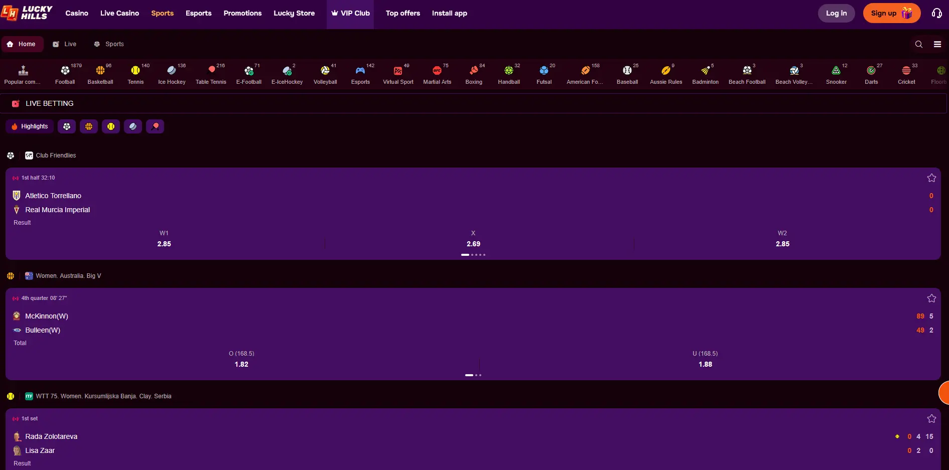 Luckyhills sports betting markets and odds board
